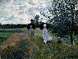 Claude Monet Canvas Paintings - Promenade Near Argenteuil